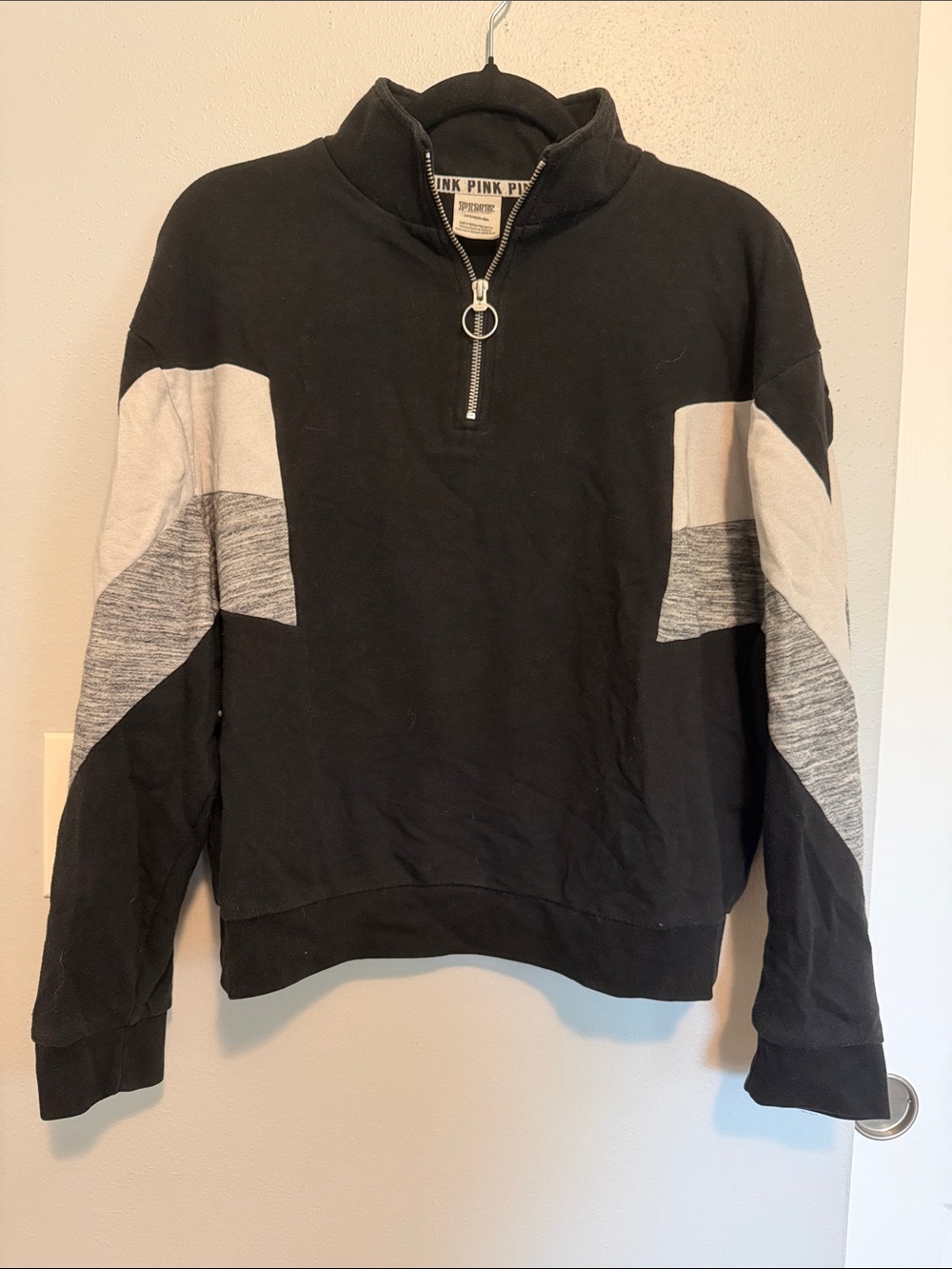 PINK Victoria's Secret Quarter-Zip Colorblock Sweater - Black & Gray